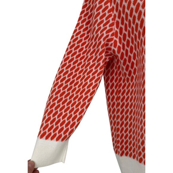 Ann Taylor Womens Coral & White Patterned Button-Up Cardigan Sweater L - Picture 3 of 7